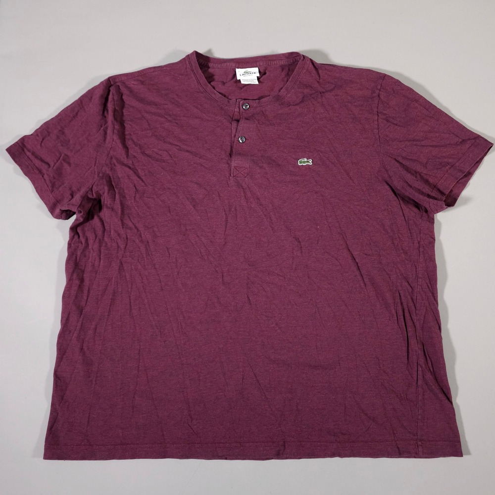 Lacoste Henley Shirt Mens 9 Burgundy Heather Short Sleeve Regular Fit F8330